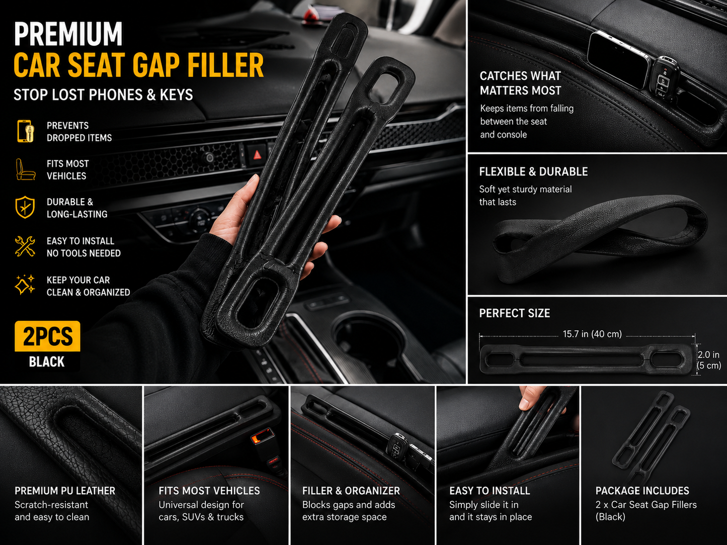 Premium Car Seat Gap Filler (2-Pack)