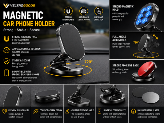 Magnetic Car Phone Holder - Dashboard Mount