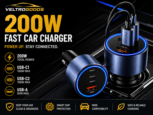 200W Dual Fast Car Charger – USB-C PD 45W & QC 4.0